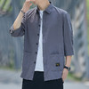 红览 纯棉七分袖衬衫男士港风休闲工装纯色衬衣外套Q622 商品缩略图3