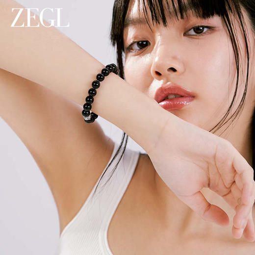 ZEGL黑曜石手串女925纯银串珠手链手绳2024年新款黑色闺蜜手饰品 商品图2