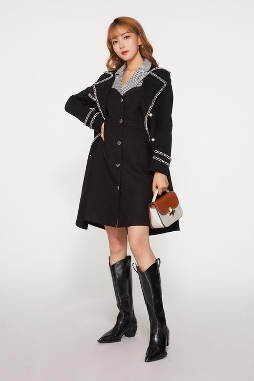 Le Malene 黑白格纹假两件式连衣裙 10029 商品图1