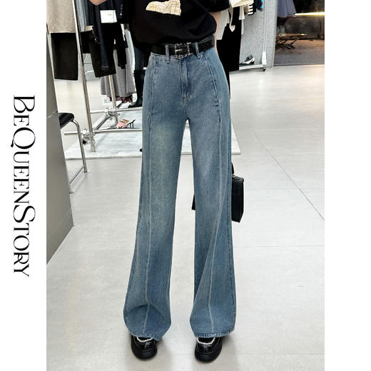 余潇潇【毕加索线条】百搭牛仔棉柔软舒适压线设计直筒牛仔裤 商品图0