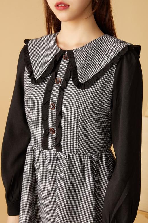 Le Malene 浪漫黑色格纹拼接连衣裙 10541 商品图3