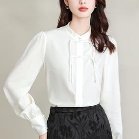 新中式风盘扣衬衫，女白色春秋装新款精致高级感白衬衣上衣KQL-B43N1852