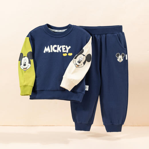 迪士尼米奇撞色袖子24年春季新款男童套装运动休闲卫衣卫裤两件套ZD1DT009 商品图4