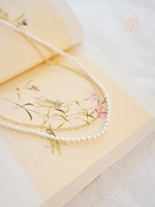 天然彩色碧玺巴洛克米珠金属设计三层项链 商品图4