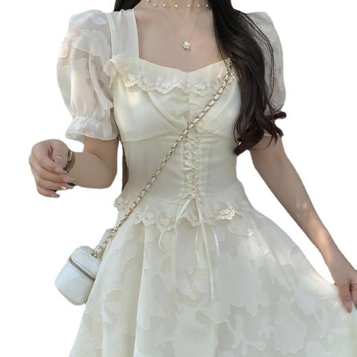 夏季2025新款【法式名媛风 方领短袖连衣裙女】收腰显瘦设计感 时尚洋气公主裙 商品图4