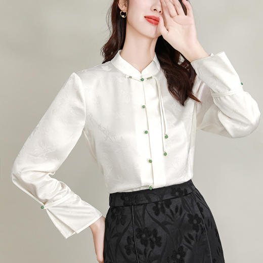 原创国风女装，新中式衬衫日常通勤大气醋酸提花禅意衬衫上衣KQL-B43N1855 商品图0