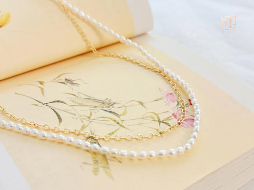 天然彩色碧玺巴洛克米珠金属设计三层项链 商品图5