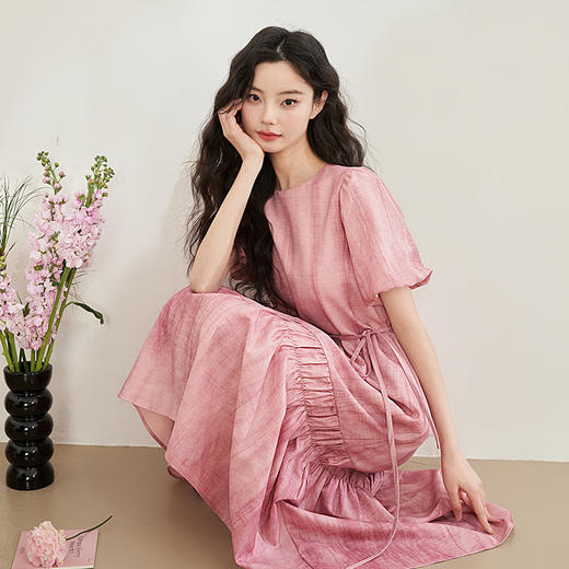 文艺慵懒气质扎染印花褶皱连衣裙女新款直筒长裙V0640524 商品图2