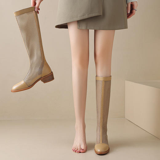 【预售5天】春夏新款，性感拼接网面粗跟长靴网靴NGMZR&9727 商品图6