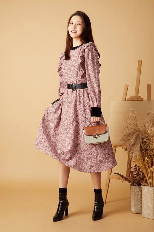 ANSUABEL 复古碎花荷叶边连衣裙 10477 商品图0