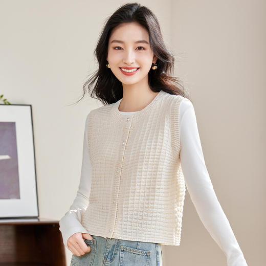 QY479新品短款气质优雅修身显瘦针织马甲女上衣马夹 商品图0