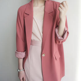 春夏大码女装温柔复古宽松薄西装胖mm慵懒一粒扣飘逸时髦外套