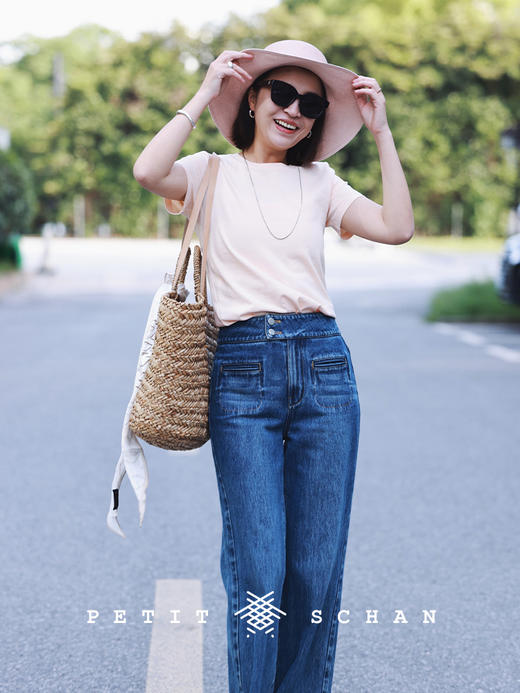 PETIT SCHAN小闪 CLO#191 have a good time 须尽欢 经典蓝色提花纯棉高腰牛仔阔腿裤 商品图0