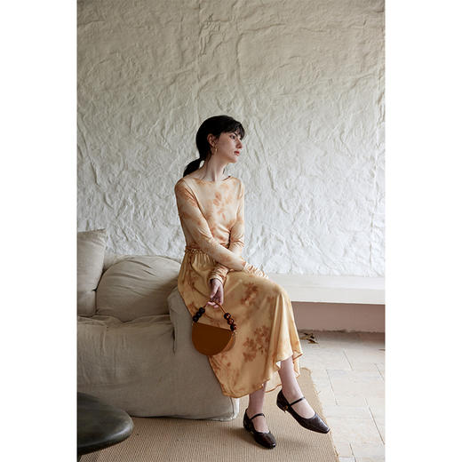 HeyDress斜腰印花连衣裙女春季法式复古收腰拼接设计优雅气质裙子 商品图1