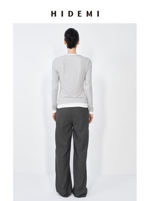 HIDEMI 【赵露思同款】经典简约拼色贴身假两件长袖T恤上衣 商品图5