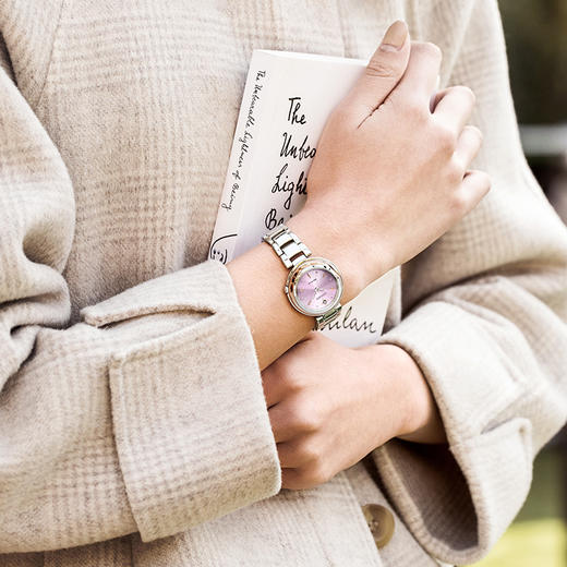 西铁城官方正品官旗镶钻不锈钢间玫瑰金色光动能女表EM0588-81X 商品图6