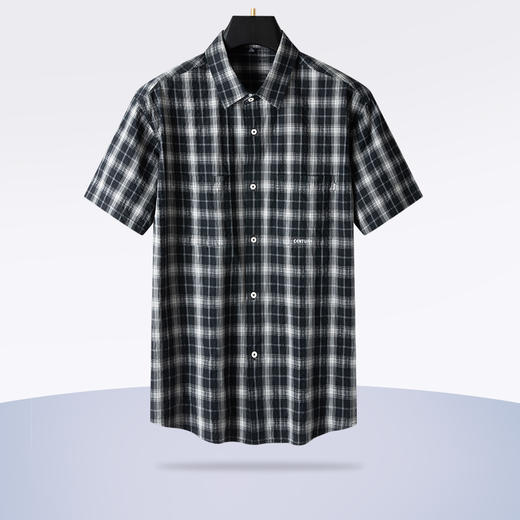【100%棉】【新款DPS】大依优型大码短袖衬衫带口袋纯棉格纹加肥加大男装免烫大号大码衬衣上衣男士绅士商务休闲半袖夏季 商品图1