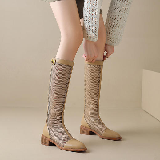 【预售5天】春夏新款，性感拼接网面粗跟长靴网靴NGMZR&9727 商品图7