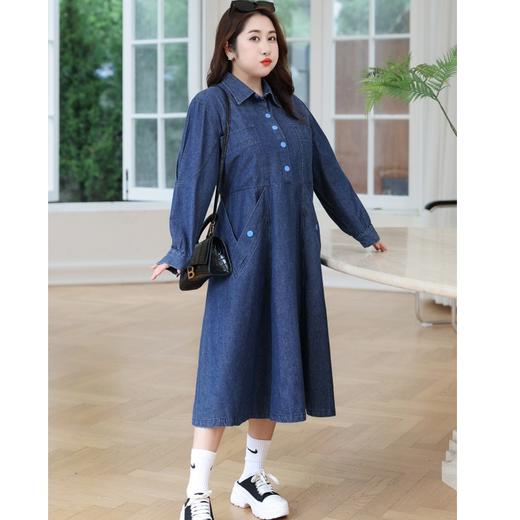 超大码女装150-300斤秋冬装牛仔长袖连衣裙胖mm显瘦遮肉休闲 商品图3