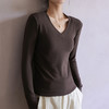 百媚生 螺纹V领百搭纯色打底衫1667 商品缩略图2