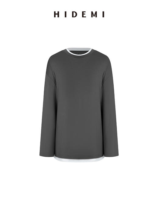 HIDEMI 经典简约拼色宽松假两件长袖T恤上衣 商品图7