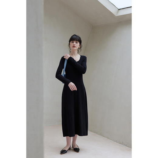 HeyDress方领针织连衣裙女春季法式复古收腰A字裙高级显瘦长裙子 商品图1