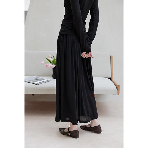 HeyDress法式复古半身裙女春季高腰显瘦百褶裙黑色长款a字伞裙子 商品图2