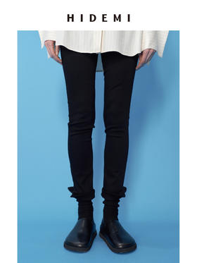 HIDEMI 黑色水洗棉弹力修身拉链裤脚九分裤超显瘦神裤