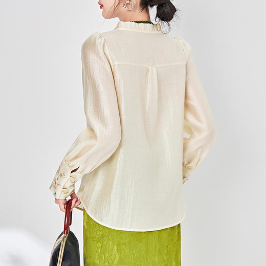 新中式重工天丝刺绣盘扣立领衬衣女装春季上衣WLZD-2403415 商品图1