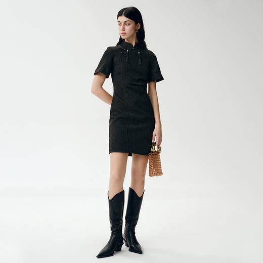 SELFWHO 中式女装中国风旗袍连衣裙2024新款春复古盘扣设计感裙子 商品图1