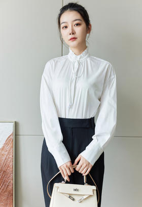 法式木耳边系带领衬衣