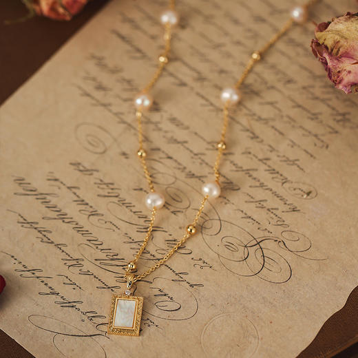 Manreya玛芮雅“甜蜜方糖”淡水珍珠天然贝母项链法式复古 商品图1