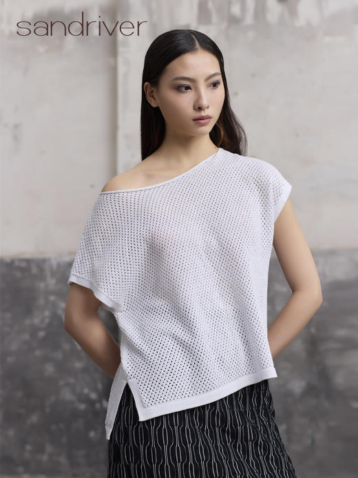 精梳棉针织一字领小衫SJS96W035N 商品图3