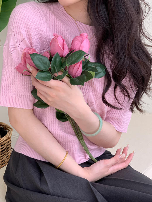 【百图lulu好物】【莲花针织衫】双层莲花  高弹不易变形 金银丝 短袖针织衫 商品图1