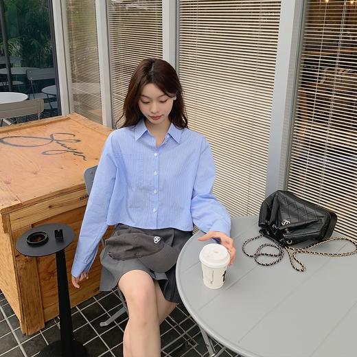 金蘑菇菇 半岛情书/私服～条纹衬衫半裙学院感姐姐套装 商品图0