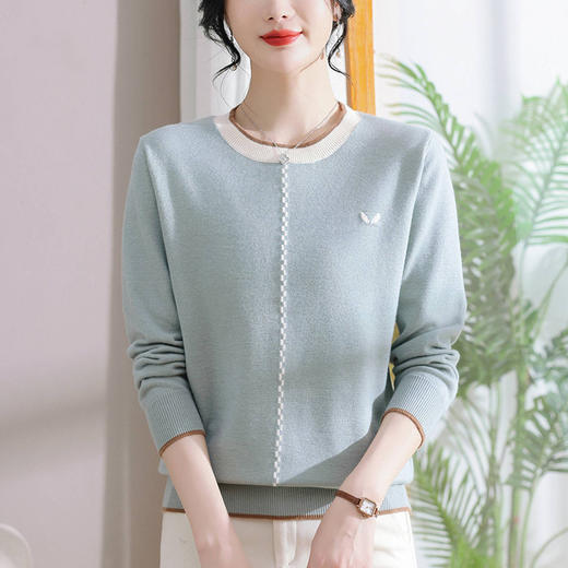 低领红色针织衫上衣春装，2024年新款妈妈薄款长袖t恤打底小衫CC-101-91270 商品图2