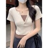 春夏新款【粉色V领正肩t恤女短袖 拼色假两件】设计感上衣 修身短款纯欲 商品缩略图8