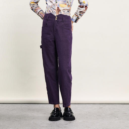 谜底紫色牛仔裤女2024春新款复古高腰两粒扣合身九分裤241MK0066 商品图1