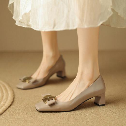 【预售5天】粗跟浅口杏色中跟，韩版方头单鞋高跟鞋LD&F6705 商品图1