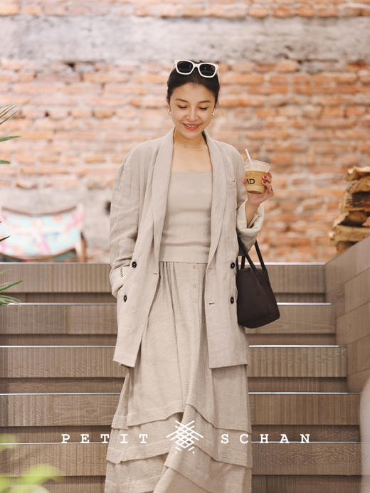 PETIT SCHAN小闪 CLO#347 boyfriend 男朋友 色织纯亚麻翻立领两穿oversize西装外套 商品图2