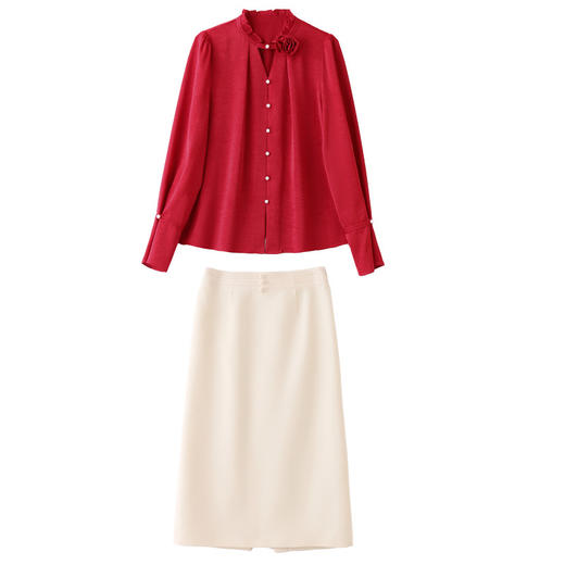 HRFS-980529纯色套装女2024年春季上新气质时尚优雅舒适透气包臀裙两件套 商品图4