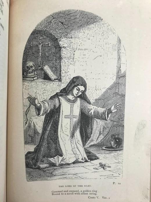 约19世纪后期 司各特诗集 6幅插图 漆布精装32开 商品图12