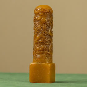 清 寿山石雕二龙戏珠诗文印章