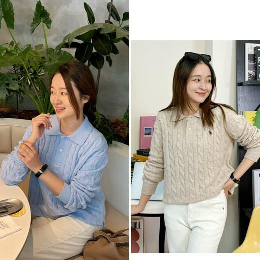  2402303   绞花长袖POLO衫 商品图0