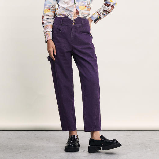 谜底紫色牛仔裤女2024春新款复古高腰两粒扣合身九分裤241MK0066 商品图0