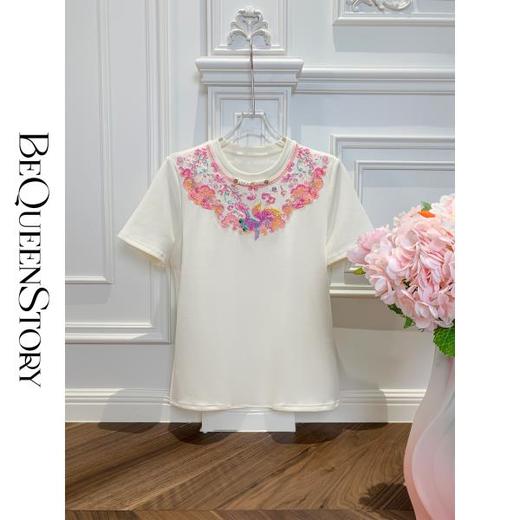 【大货福利，不退不换】  【锦上添花】新中式时尚百搭气质圆领国风盘扣刺绣短袖 商品图0