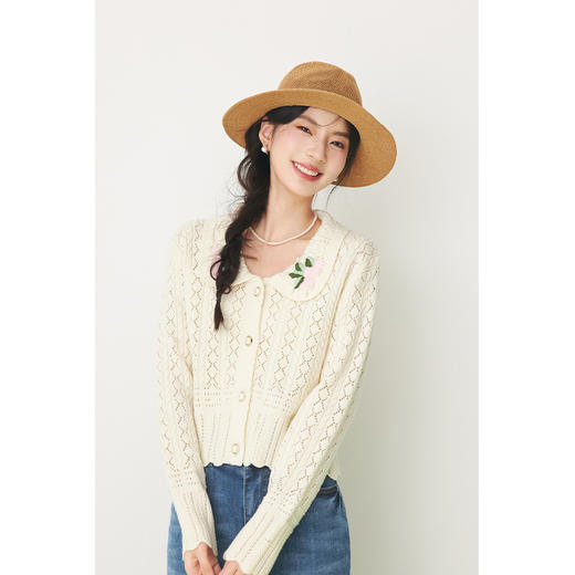 【严选】诗凡黎春翻领大身绞花镂空针织开衫SF1330221 商品图0