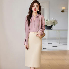 纯色套装春季上新气质，时尚优雅舒适透气包臀裙两件套HR-WM980529