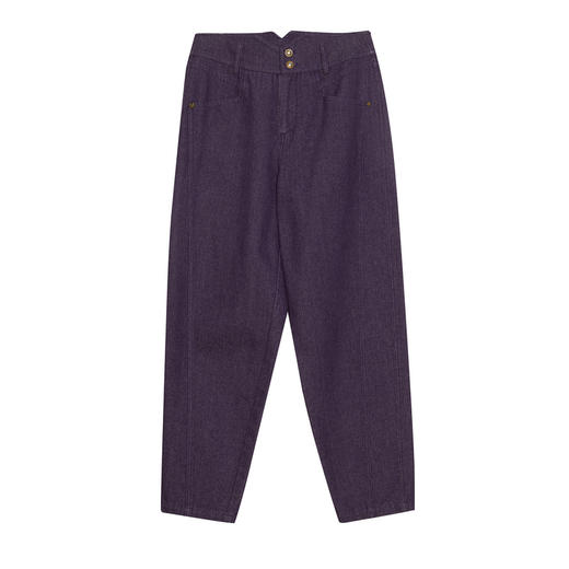 谜底紫色牛仔裤女2024春新款复古高腰两粒扣合身九分裤241MK0066 商品图4