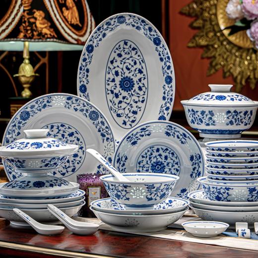 经典系列 | 富玉 景德镇玲珑陶瓷釉下彩碗盘套组万寿莲餐具 商品图4